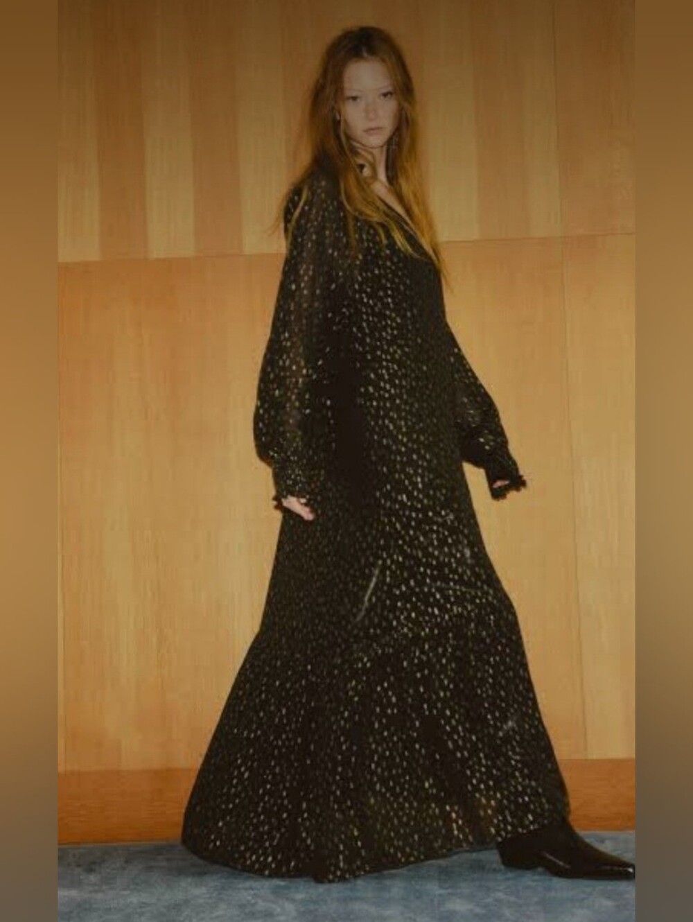 H & M Black Long Sleeve Maxi Dress with Subtle Metallic Speckle XXL
